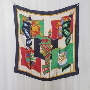 Vintage Echo 100% silk square scarf crest flag pattern bold